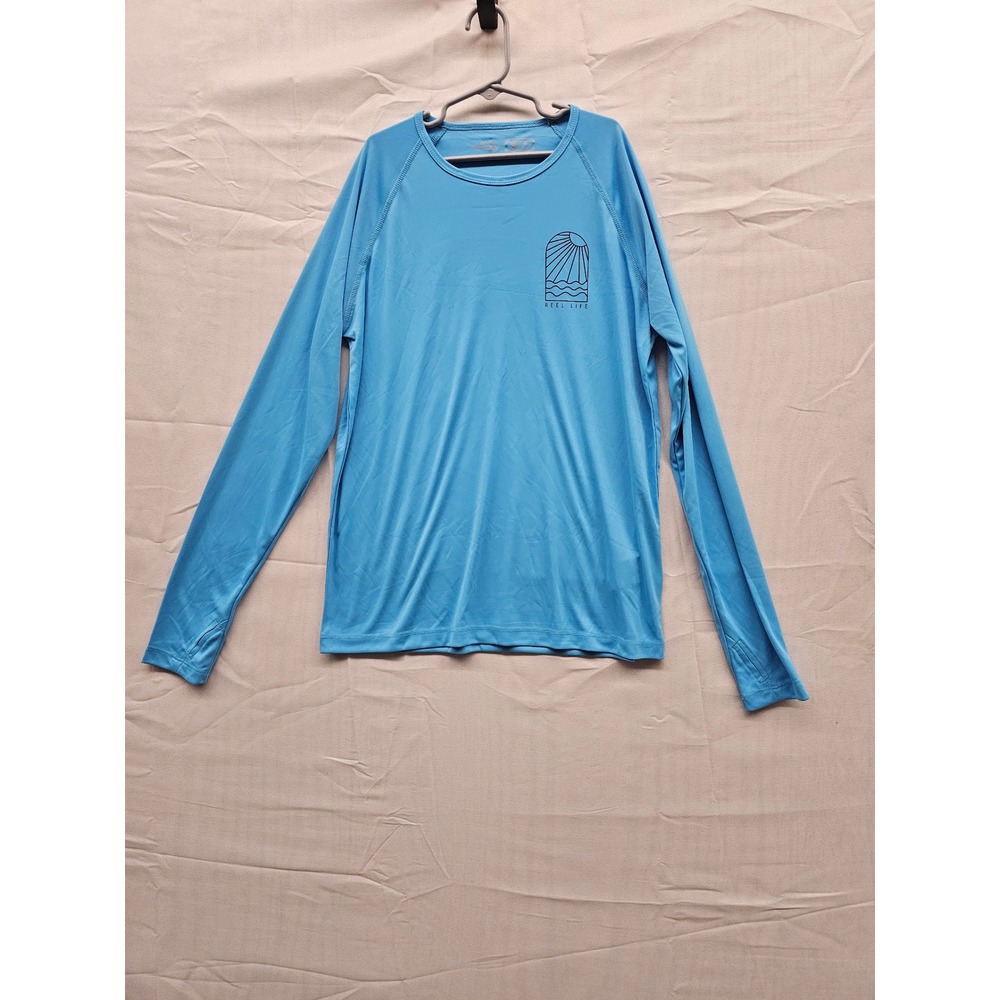 Reel Life‎ Mens Long Sleeve Performance Fishing Shirt Blue Small UPF Sun Shirt
